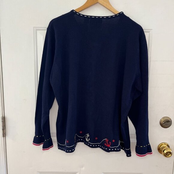 Storybook Knits Woman's Plus-Size Embroider Navy Anchor Nautical Sweater Sz 2x - Picture 6 of 9
